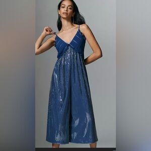 Anthropologie Blue Sequin Jumpsuit